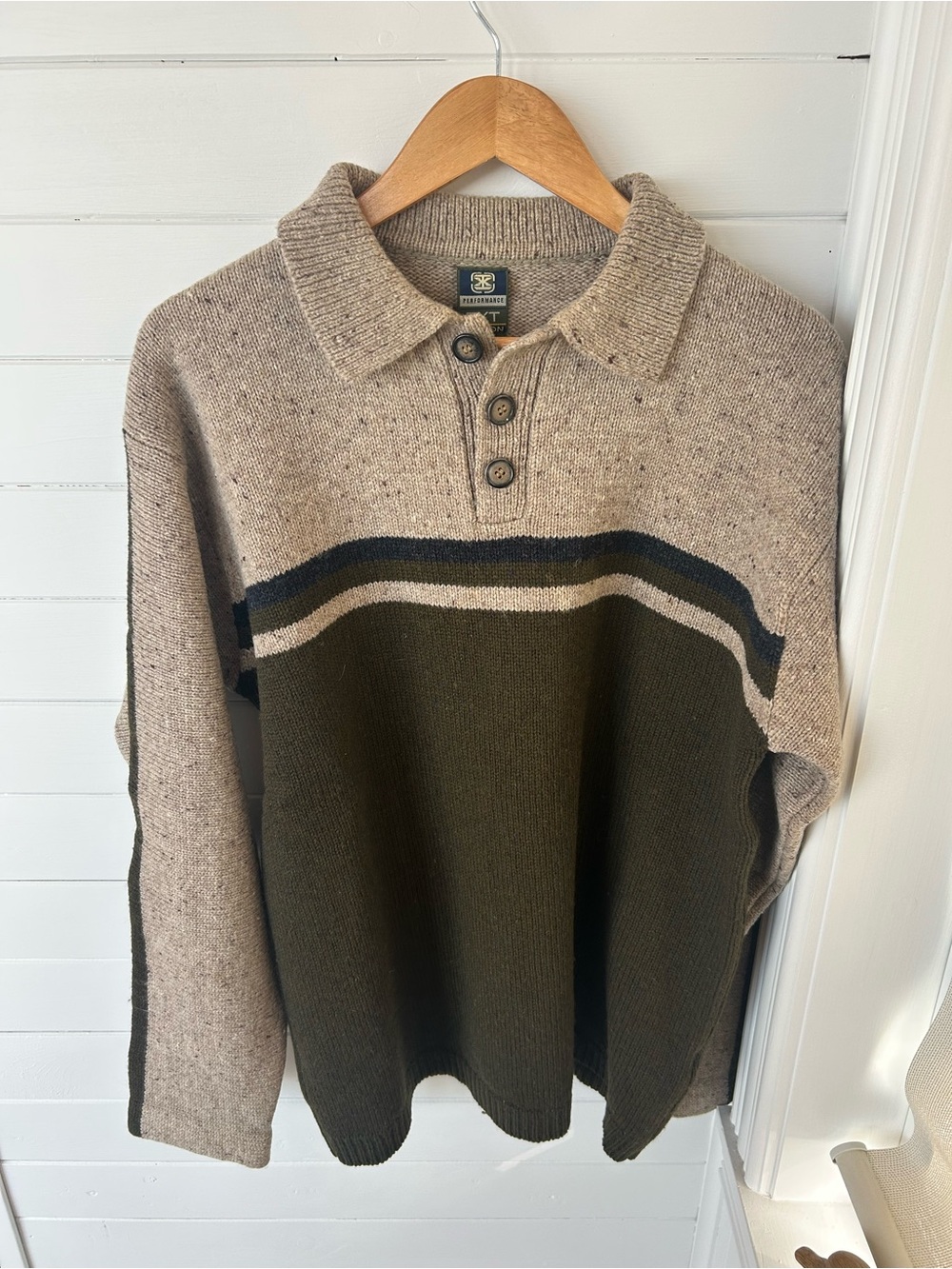 Performance TXT Carbon 100% Wool Striped Collared Sweater Medium